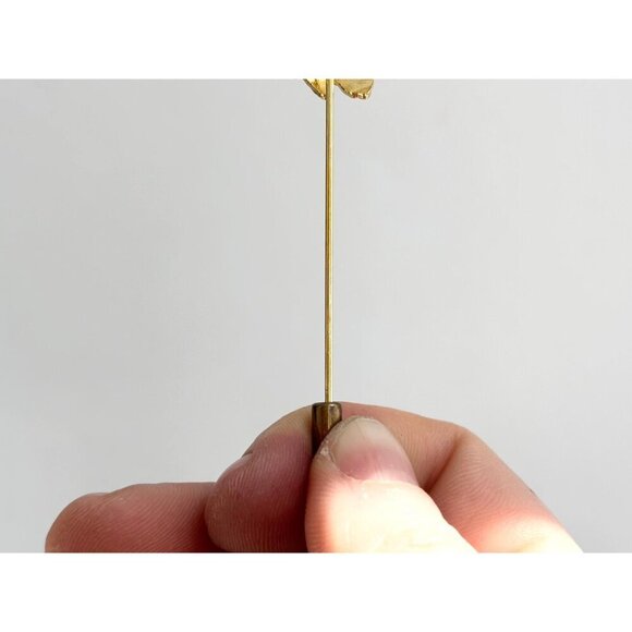 Cloissone Floral Rosebud Vintage Gold Toned Oval Vintage Stick Pin | Hat Pin - Picture 4 of 10